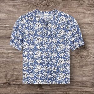 J Crew Linen-cotton blend ruffle top with puff sleeves  White/ Floral Summer XS